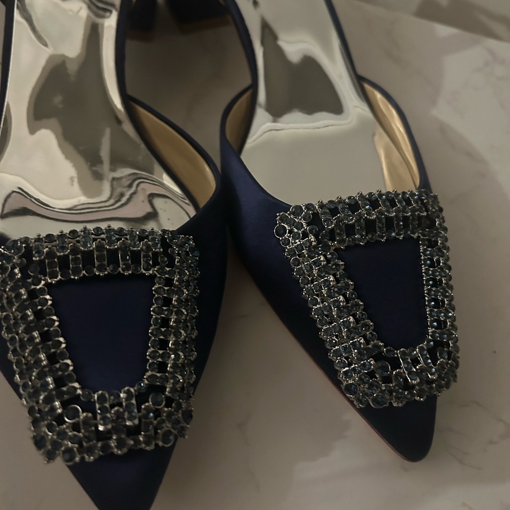 Badgley Mischka Navy Embellished Slingback Heels - Picture 4 of 11